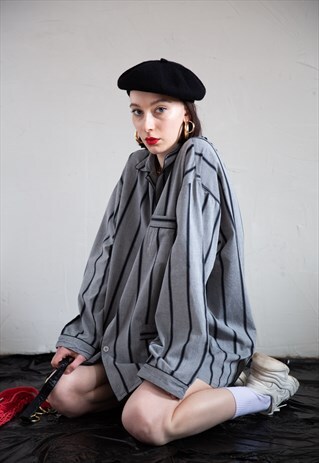 VINTAGE COTTON GREY STRIPED SHIRT . UNISEX