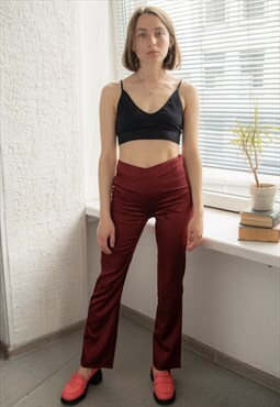 Vintage 80's Burgundy Red Shimmering Straight Trousers