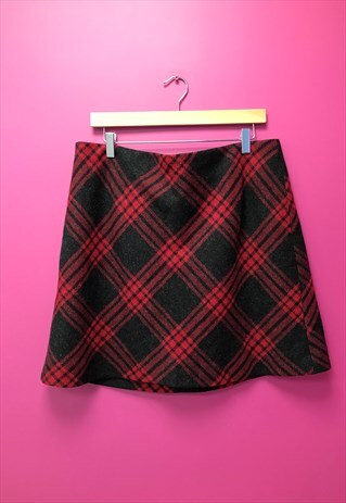 Vintage A-Line Skirt Red Black Tartan Check Wool Mini