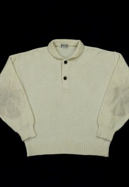 Boneville Jumper Cream Knitted Quarter Button Up