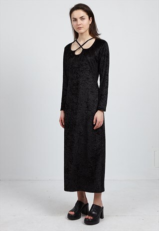 VINTAGE BLACK DOUBLE LONG SLEEVE MAXI DRESS