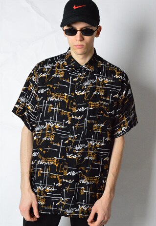 VINTAGE 90S BLACK ABSTRACT SHORT SLEEVE SHIRT