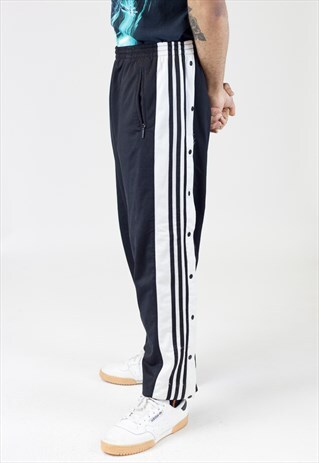 VINTAGE ADIDAS BLACK BUTTON-OFF TRACKSUIT BOTTOMS