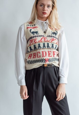 VINTAGE 80S GRAMMAS VEST WITH FUNKY PATTERN