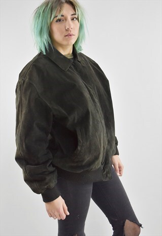VINTAGE 80S CLEAN & SIMPLE BLACK SUEDE BOMBER JACKET