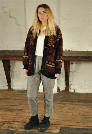 VINTAGE 80S PATTERNED OVERSIZED COATIGAN CARDIGAN