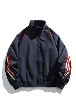 Colour block track jacket striped windbreaker grunge bomber