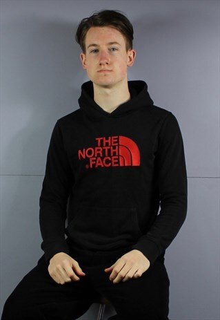 VINTAGE THE NORTH FACE HOODIE IN BLACK WITH EMBROIDERED SPEL