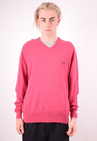 FRED PERRY MENS VINTAGE JUMPER SWEATER XL PINK 90S