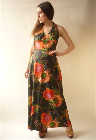 1970'S VINTAGE FLORAL PRINTED BOHEMIAN MAXI DRESS