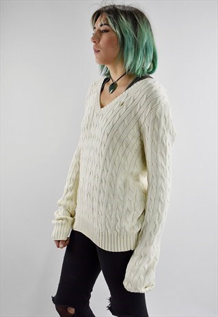 VINTAGE RALPH LAUREN V NECK CABLE KNIT JUMPER