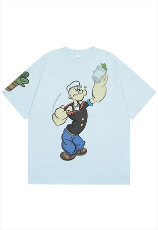 Popeye print t-shirt old cartoon tee retro top in blue