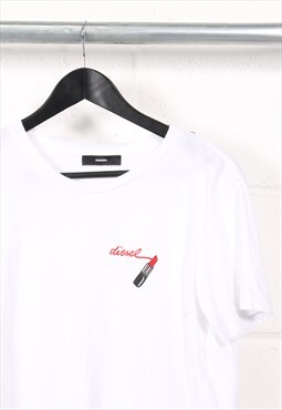 Vintage Diesel T-Shirt in White Crewneck Logo Tee XL