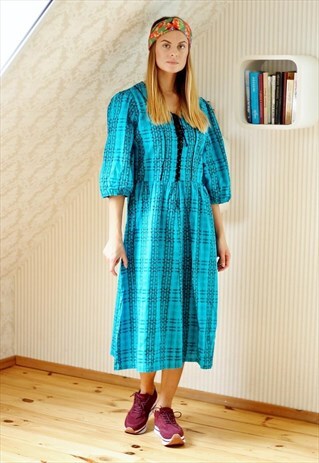 TURQUOISE BLACK CHECKED DRESS
