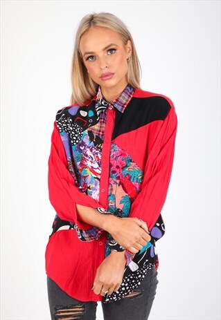 VINTAGE UNBRANDED LONG SLEEVE PATTERN SHIRT S365