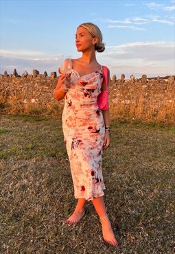 The Zuri - Baby Pink Floral Flocked Midi Dress 