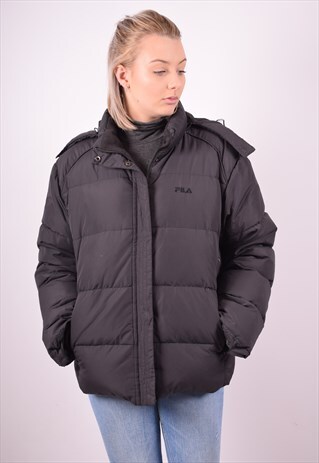 FILA WOMENS VINTAGE PADDED JACKET XL BLACK 90S