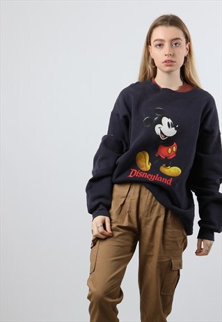 VINTAGE DISNEY OVERSIZED PRINTED SPELLOUT NAVY SWEATSHIRT