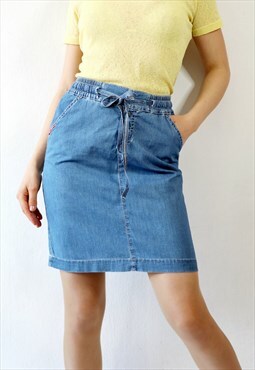 Lee Cooper Vintage Denim Skirt 90s Casual Drawstring Skirt