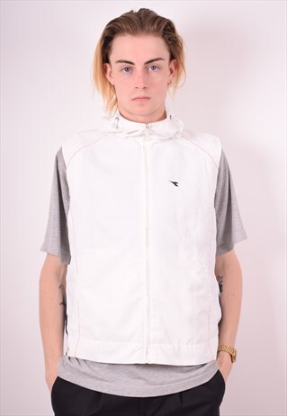 DIADORA MENS VINTAGE SLEEVELESS HOODIE JACKET MEDIUM 90S