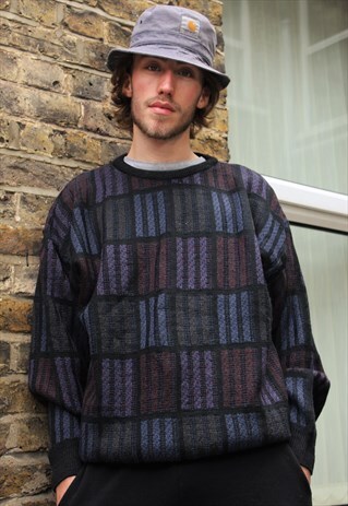 OVERSIZED VINTAGE / 80'S / BLACK PATTERNED JUMPER