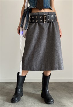 Vintage wool midi skirt in grey