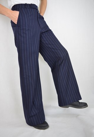 VINTAGE 80'S BLUE STRIPED DISCO PARTY WOOL TROUSERS