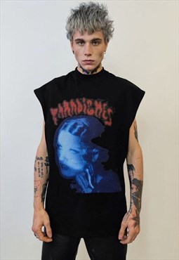 Psychedelic sleeveless tshirt cyberpunk tank top creepy vest