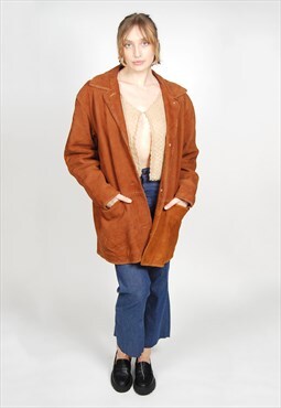 Vintage Suede Coat (M) vintage brown leather western cowgirl