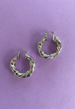 CHUNKY TWISTED SILVER HOOPS