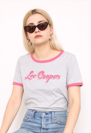 VINTAGE 90S LEE GREY PINK TOP T-SHIRT