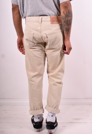 LEVI'S 501 MENS VINTAGE JEANS W33 L28 BEIGE 90'S