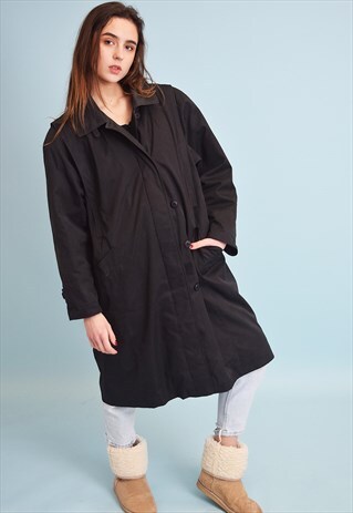80'S RETRO OVERSIZED MINIMALIST BLACK WARM TRENCH COAT