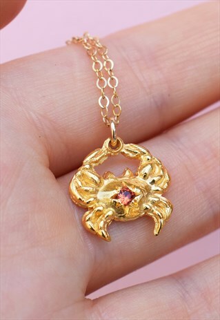 GOLD CRAB NECKLACE WITH STAR SET ORANGE SAPPHIRE HANDMADE