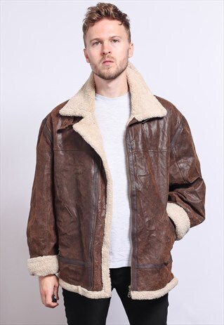 VINTAGE LEATHER AVIATOR FLEECE JACKET