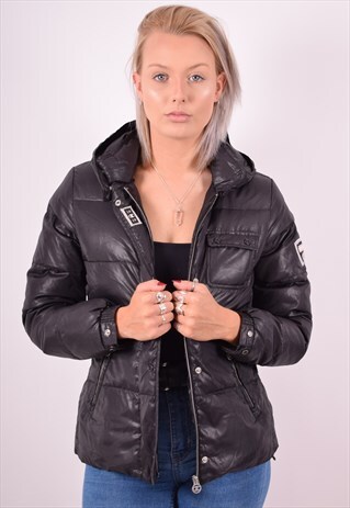 CHAMPION WOMENS VINTAGE PADDED JACKET SMALL BLACK 90S