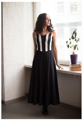 VINTAGE 80'S BLACK STRIPED TOP SLEEVELESS DRESS