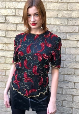 RED HOT CHILLI PEPPER- 80S SEQUIN TOP