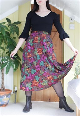 Vintage 90s floral and paisley print high waisted midi skirt