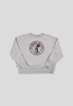 Vintage Tommy Hilfiger Embroidered Logo Sweatshirt in Grey