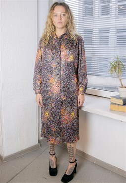 Vintage 80's Multicolour Abstract Print Long Sleeved Dress