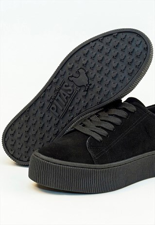 WALK IN PITAS CHUNKY BLACK SUEDE SKATE SHOES FOR WOMEN