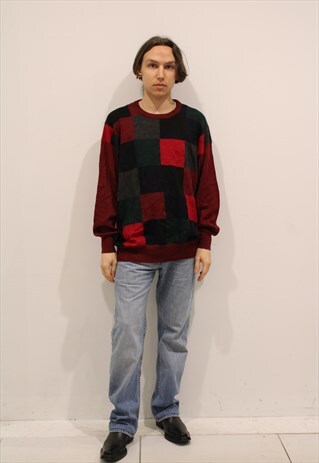 RED PRINGLE PATCHWORK JUMPER