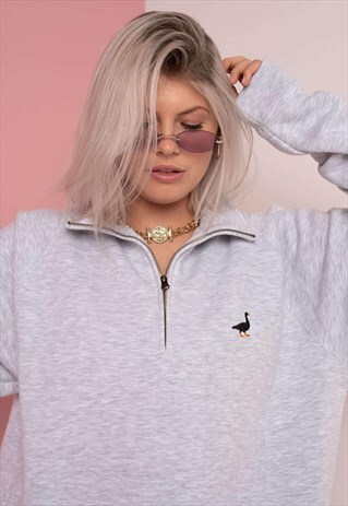 G&G UNISEX 1/4 ZIP ASH GOOSE SWEAT