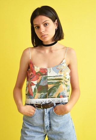 90'S STYLE BOHO FESTIVAL FLORAL FRINGED CROP TOP