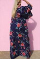 KIMONO IN NAVY BLUE FLORAL PRINT