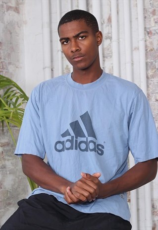 VINTAGE ADIDAS LOGO T-SHIRT BLUE WHITE