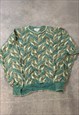 VINTAGE KNITTED JUMPER ABSTRACT PATTERNED GRANDAD SWEATER