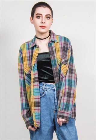 VINTAGE 90'S MULTICOLOUR CHECKED FLANNEL SHIRT