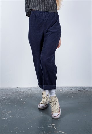 VINTAGE 1990S BLUE CORDUROY HIGH-WAISTED TROUSERS